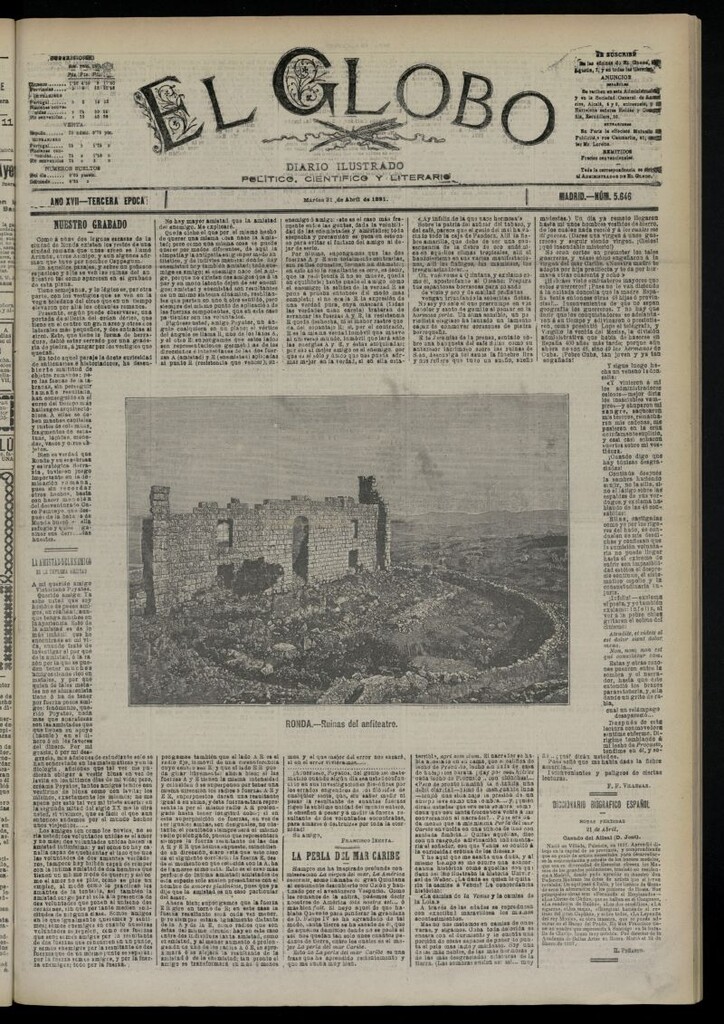 Miniatura de El Globo : diario ilustrado  del 21 de abril de 1891,nº5646