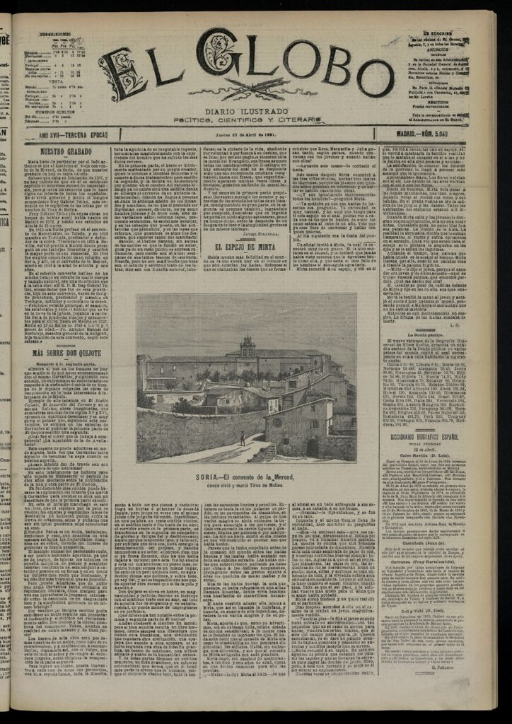 Miniatura de El Globo : diario ilustrado  del 23 de abril de 1891,nº 5648