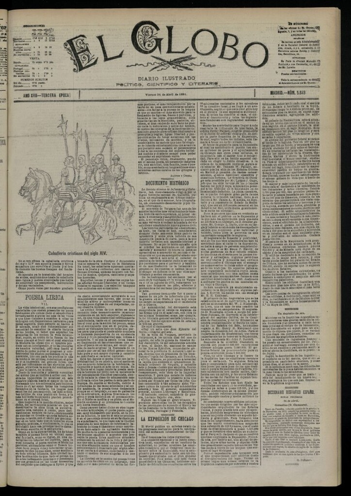 Miniatura de El Globo : diario ilustrado  del 24 de abril de 1891,nº 5649