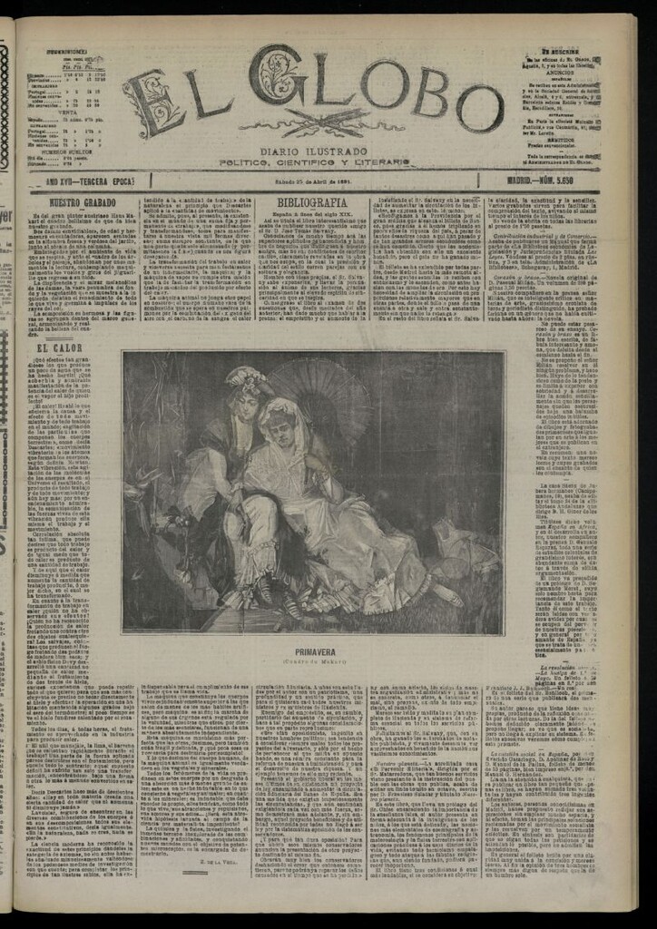 Miniatura de El Globo : diario ilustrado  del 25 de abril de 1891,nº 5650