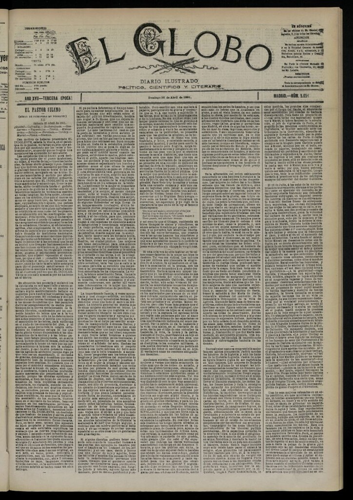 Miniatura de El Globo : diario ilustrado  del 26 de abril de 1891,nº 5651
