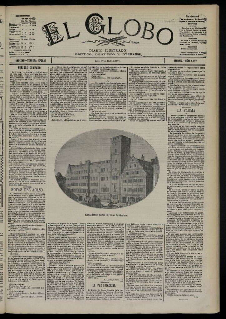 Miniatura de El Globo : diario ilustrado  del 27 de abril de 1891,nº 5652