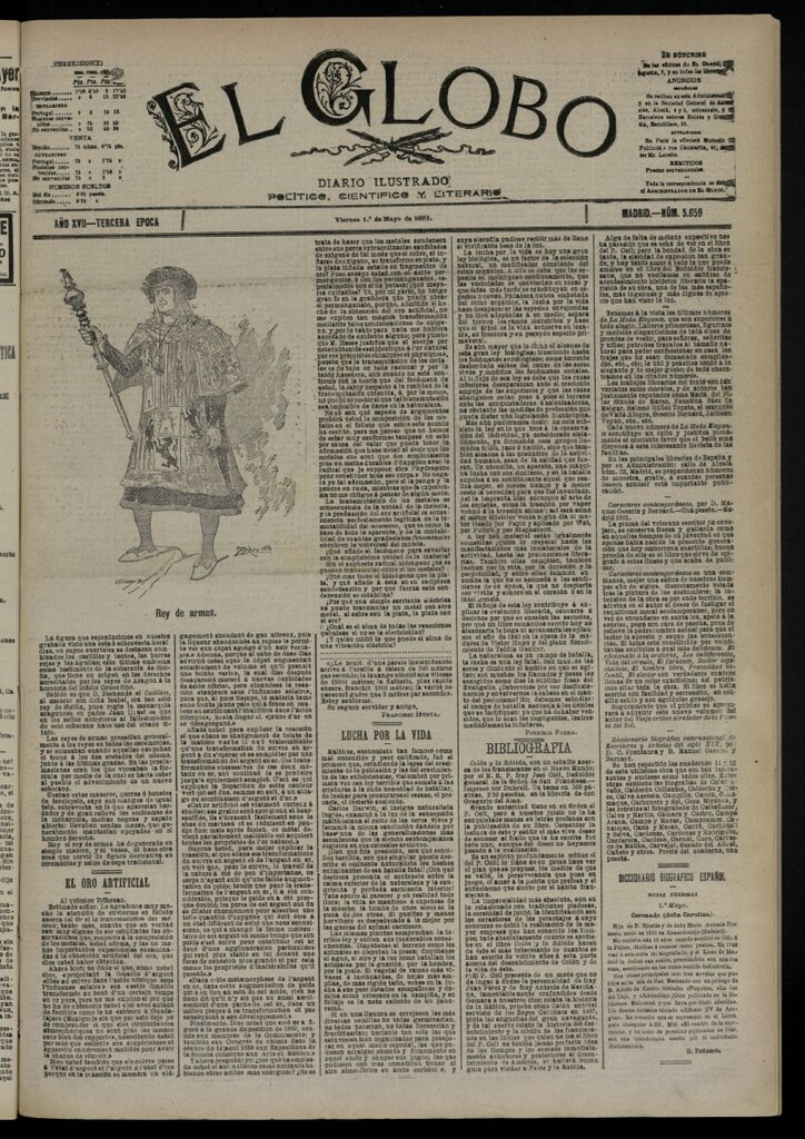 Miniatura de El Globo : diario ilustrado  del 1 de mayo de 1891,nº 5656