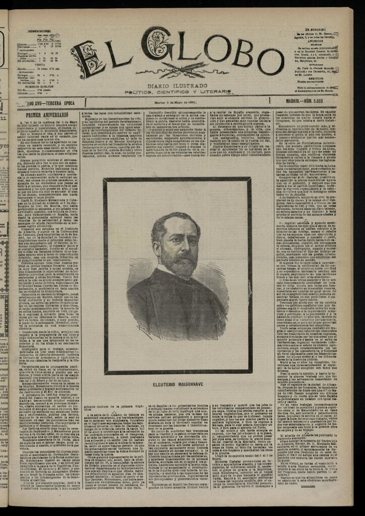 Miniatura de El Globo : diario ilustrado  del 5 de mayo de 1891,nº 5660