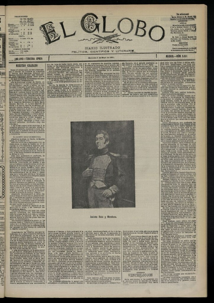Miniatura de El Globo : diario ilustrado  del 6 de mayo de 1891,nº 5661