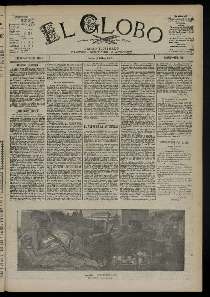 Miniatura de El Globo : diario ilustrado  del 10 de mayo de 1891,nº 5665