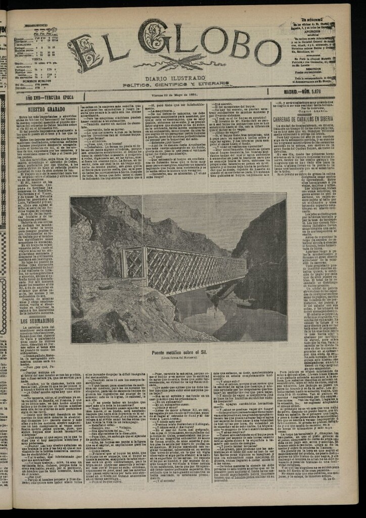 Miniatura de El Globo : diario ilustrado  del 22 de mayo de 1891,nº 5676