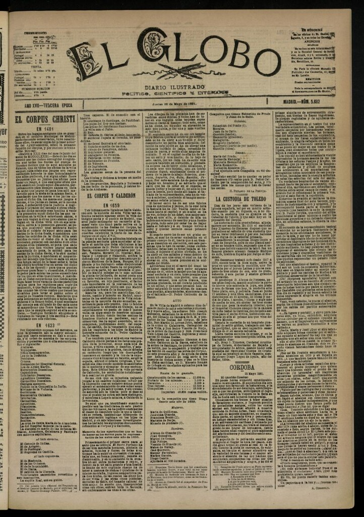 Miniatura de El Globo : diario ilustrado  del 28 de mayo de 1891,nº 5682