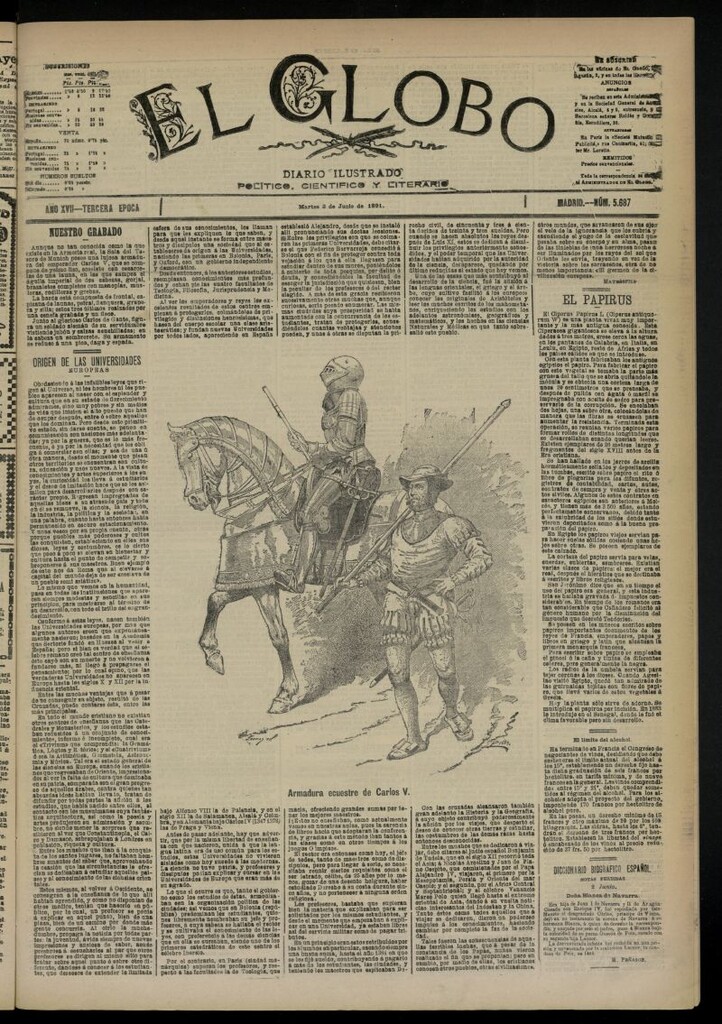 Miniatura de El Globo : diario ilustrado  del 2 de junio de 1891,nº 5687
