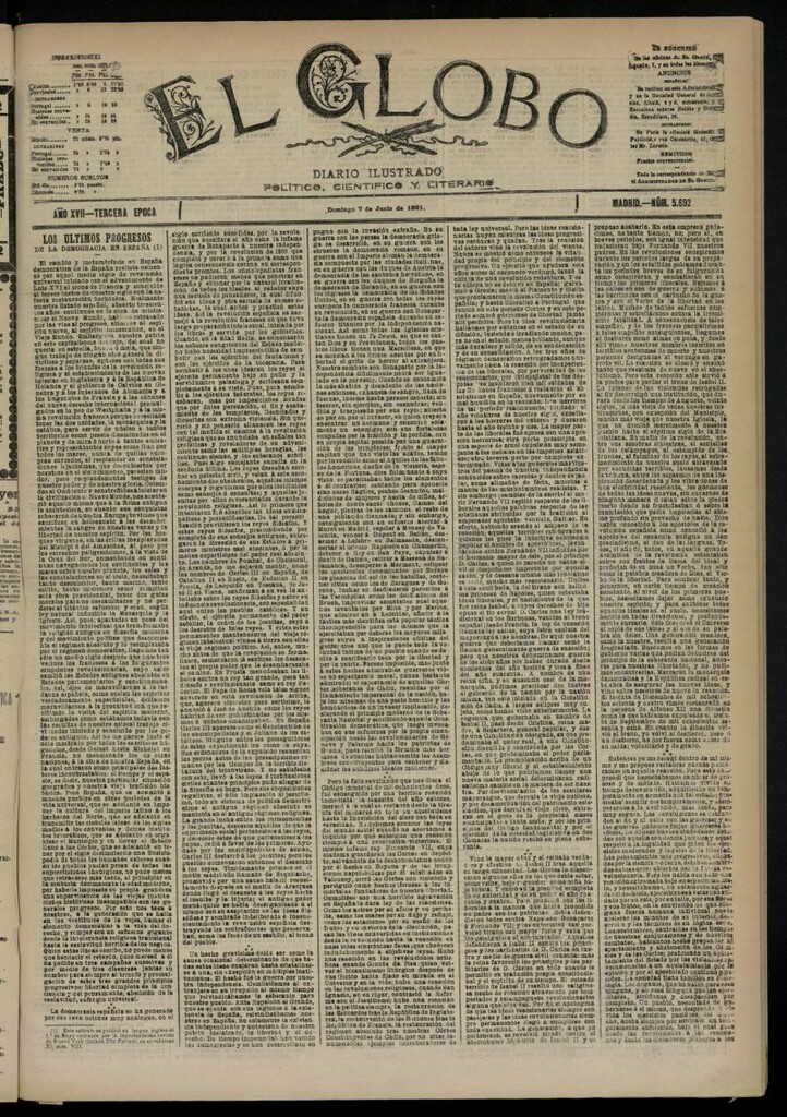 Miniatura de El Globo : diario ilustrado  del 7 de junio de 1891,nº 5692