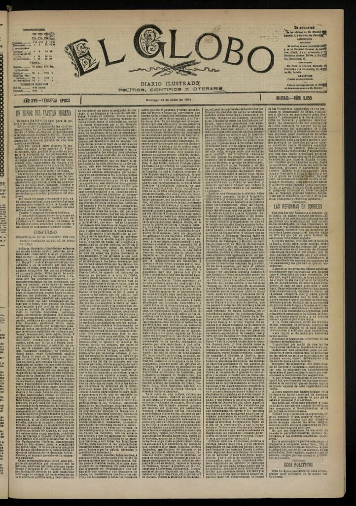 Miniatura de El Globo : diario ilustrado  del 14 de junio de 1891,nº 5699