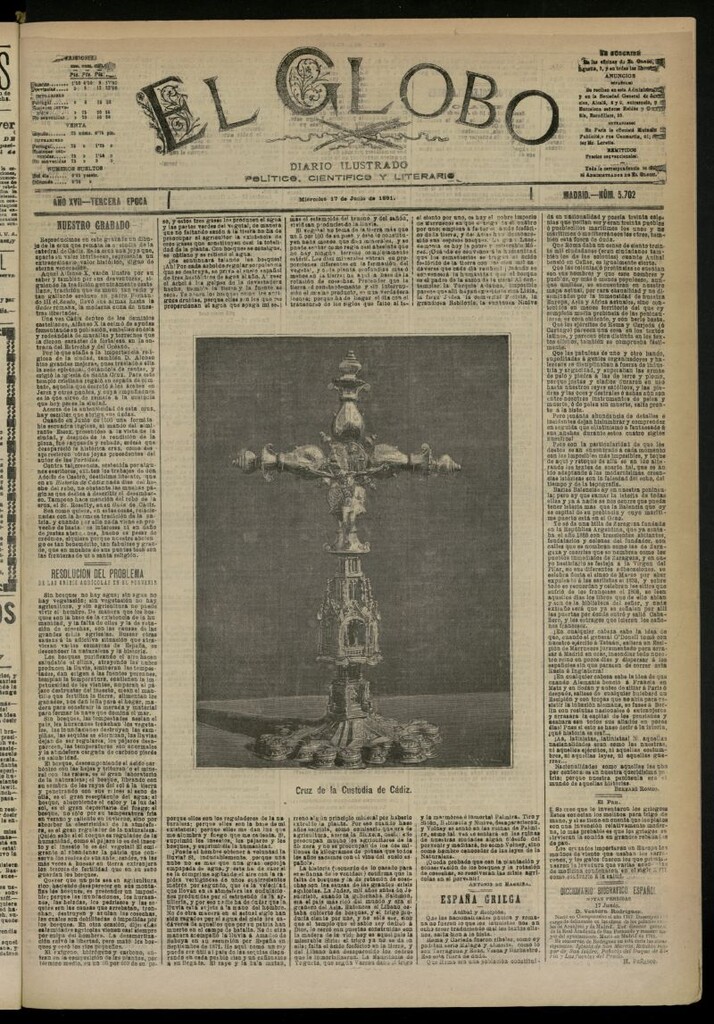 Miniatura de El Globo : diario ilustrado  del 17 de junio de 1891,nº 5702