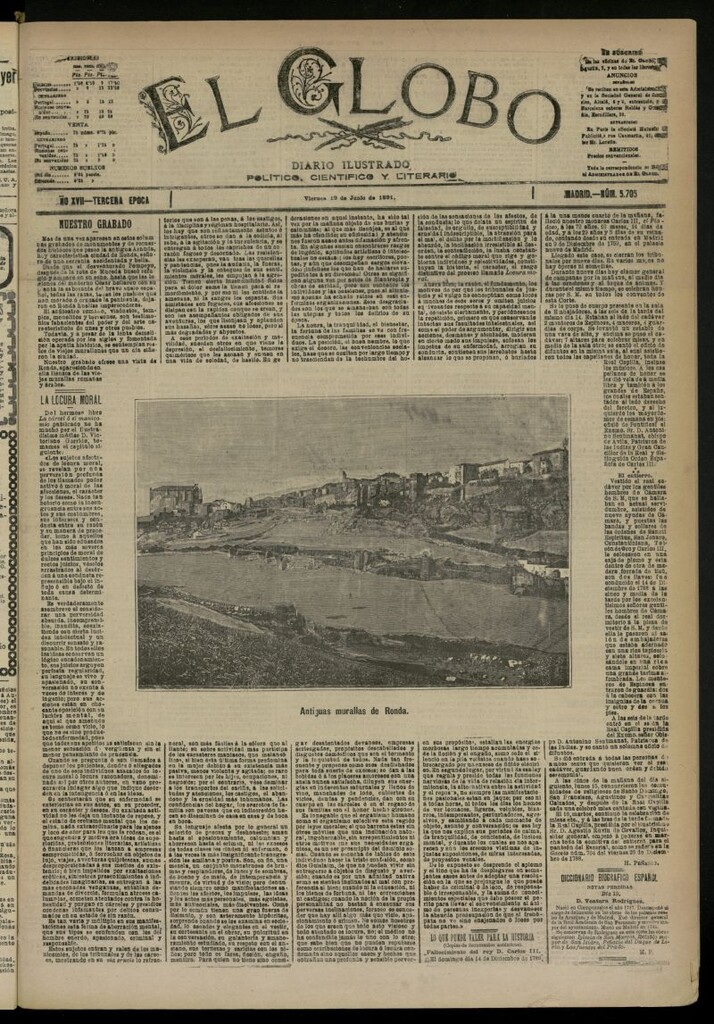 Miniatura de El Globo : diario ilustrado  del 19 de junio de 1891,nº 5705