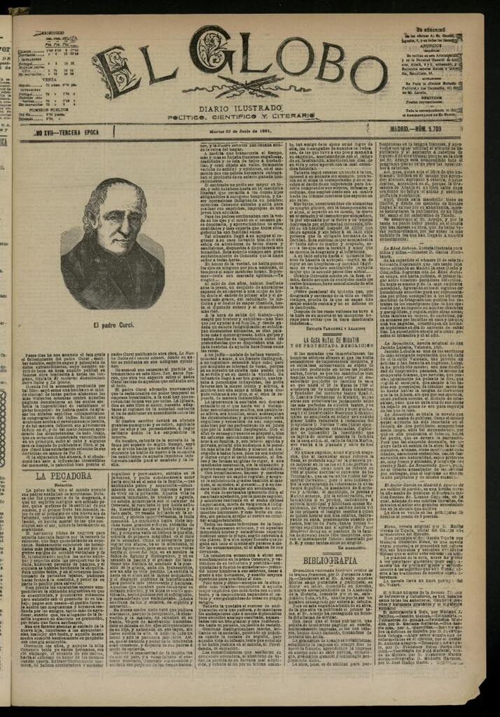 Miniatura de El Globo : diario ilustrado  del 23 de junio de 1891,nº 5709
