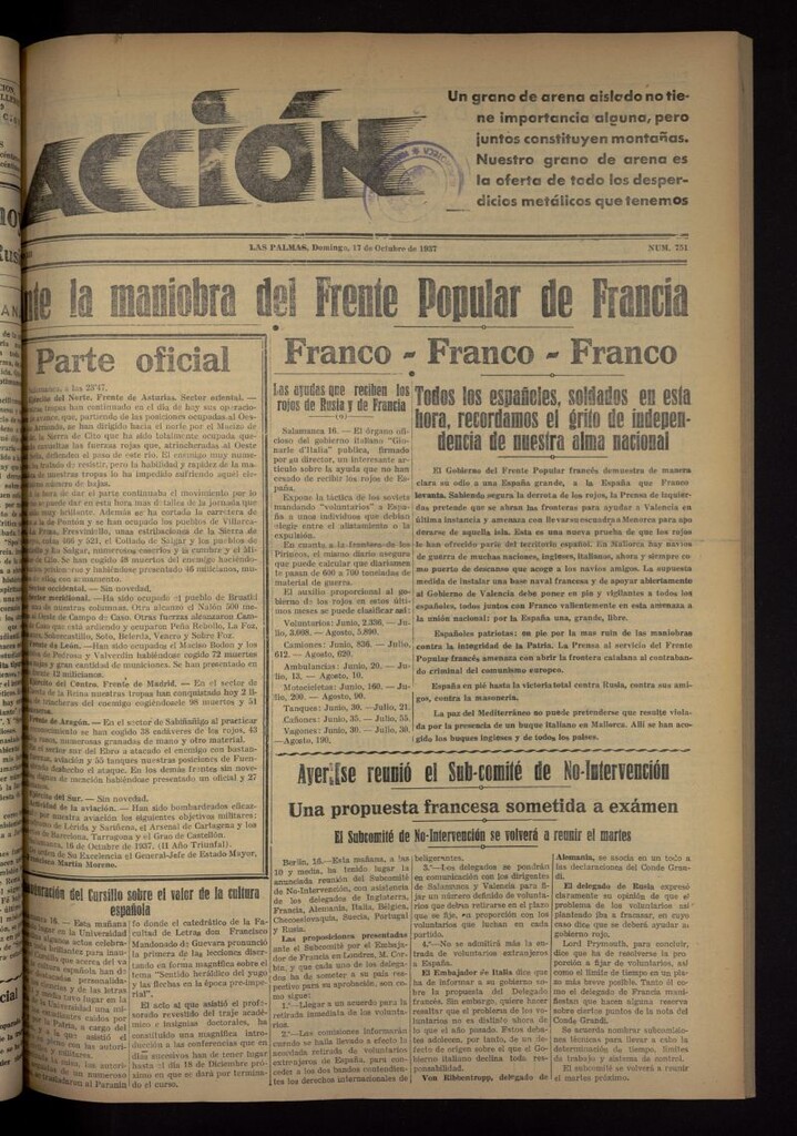 Miniatura de Acción (Las Palmas de Gran Canaria) del 17 de octubre de 1937, nº 751