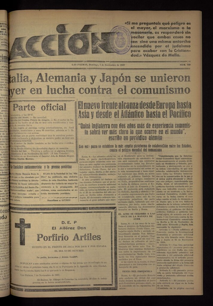 Miniatura de Acción (Las Palmas de Gran Canaria) del 7 de noviembre de 1937, nº 769