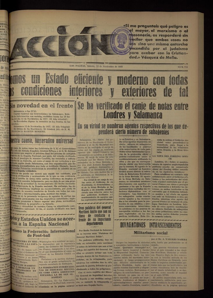 Miniatura de Acción (Las Palmas de Gran Canaria) del 13 de noviembre de 1937, nº 774