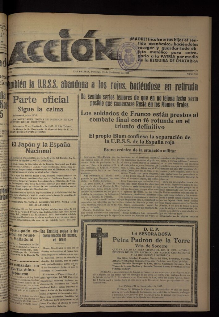 Miniatura de Acción (Las Palmas de Gran Canaria) del 21 de noviembre de 1937, nº 781