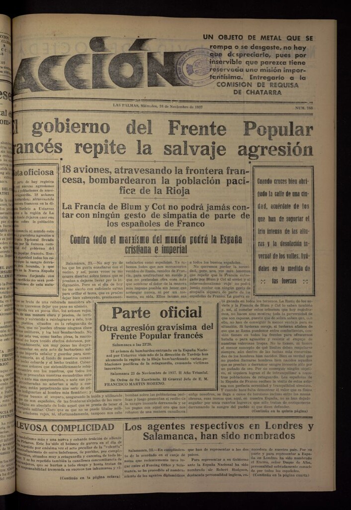 Miniatura de Acción (Las Palmas de Gran Canaria) del 24 de noviembre de 1937, nº 783