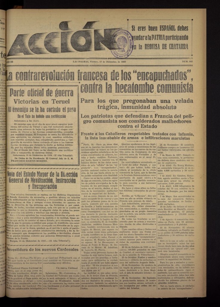 Miniatura de Acción (Las Palmas de Gran Canaria) del 17 de diciembre de 1937, nº 803