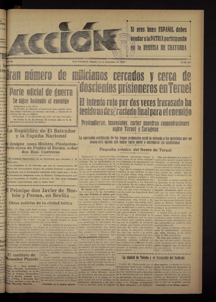 Miniatura de Acción (Las Palmas de Gran Canaria) del 18 de diciembre de 1937, nº 804