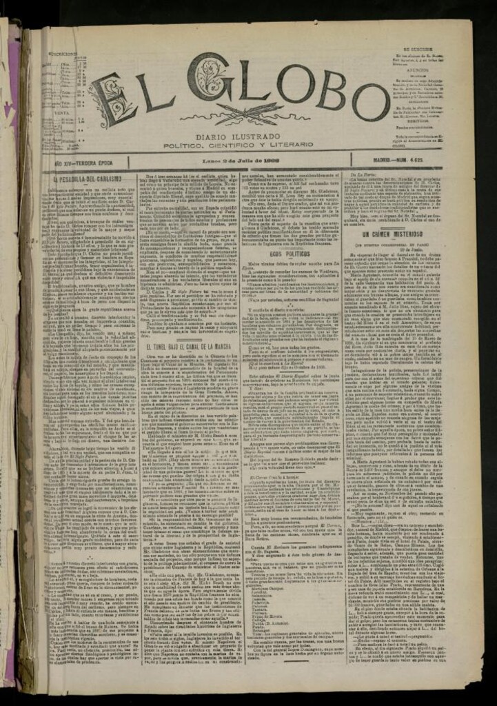Miniatura de El Globo : diario ilustrado del 2 de julio de 1888
