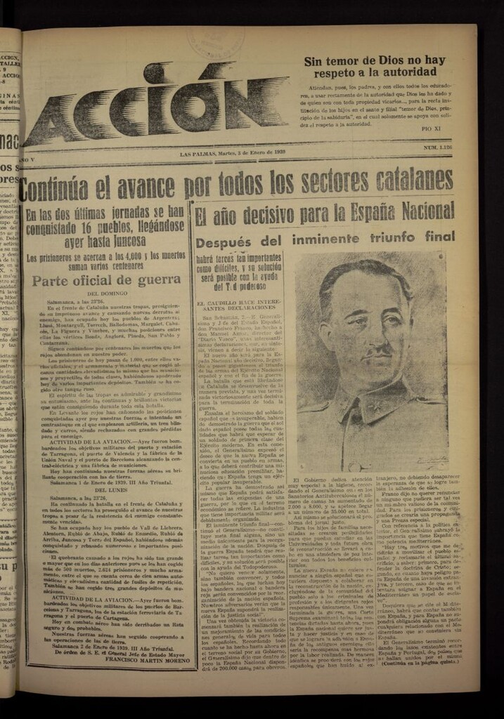 Miniatura de Acción (Las Palmas de Gran Canaria) del 3 de enero de 1939, nº 1126
