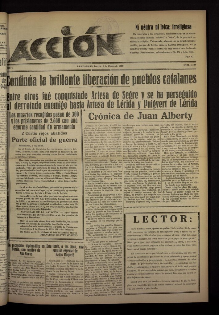 Miniatura de Acción (Las Palmas de Gran Canaria) del 5 de enero de 1939, nº 1128