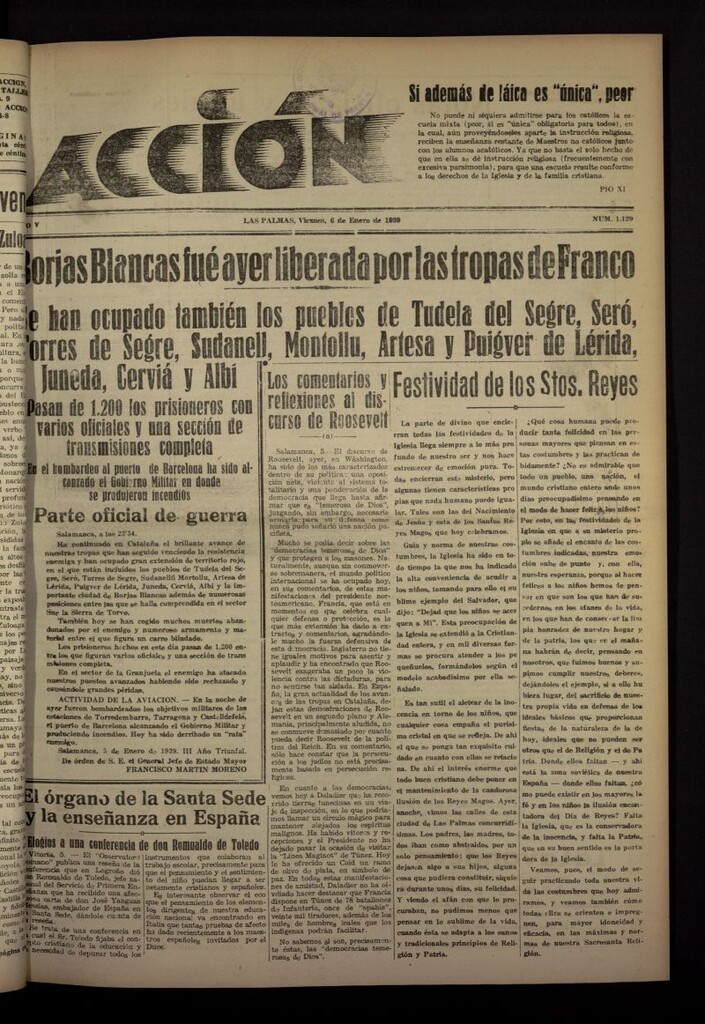 Miniatura de Acción (Las Palmas de Gran Canaria) del 6 de enero de 1939, nº 1129