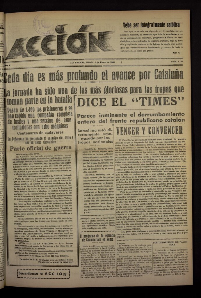 Miniatura de Acción (Las Palmas de Gran Canaria) del 7 de enero de 1939, nº 1130