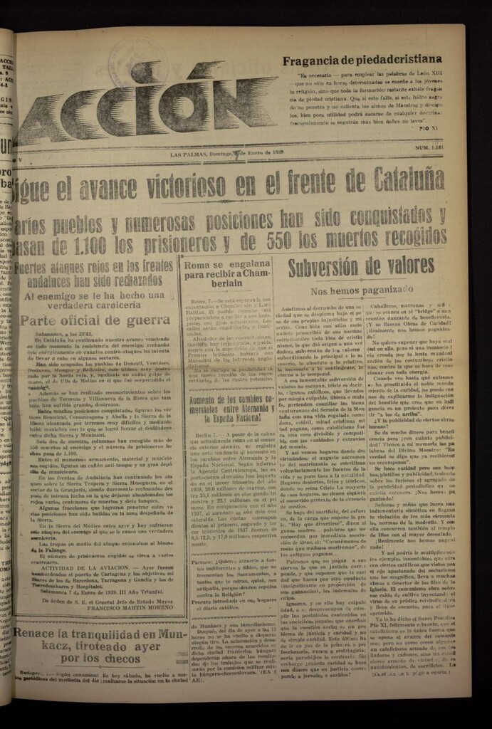 Miniatura de Acción (Las Palmas de Gran Canaria) del 8 de enero de 1939, nº 1131