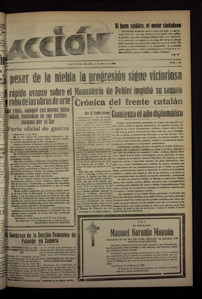 Miniatura de Acción (Las Palmas de Gran Canaria) del 11 de enero de 1939, nº 1133