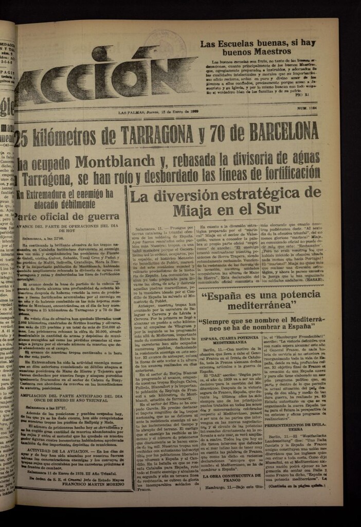 Miniatura de Acción (Las Palmas de Gran Canaria) del 12 de enero de 1939, nº 1134