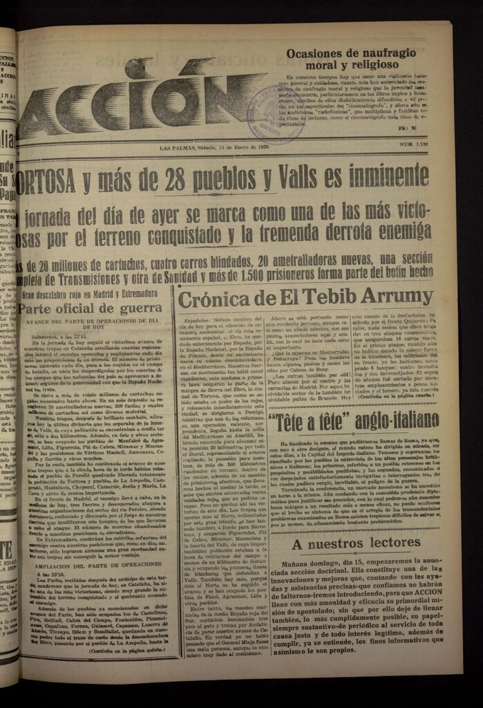 Miniatura de Acción (Las Palmas de Gran Canaria) del 14 de enero de 1939, nº 1136
