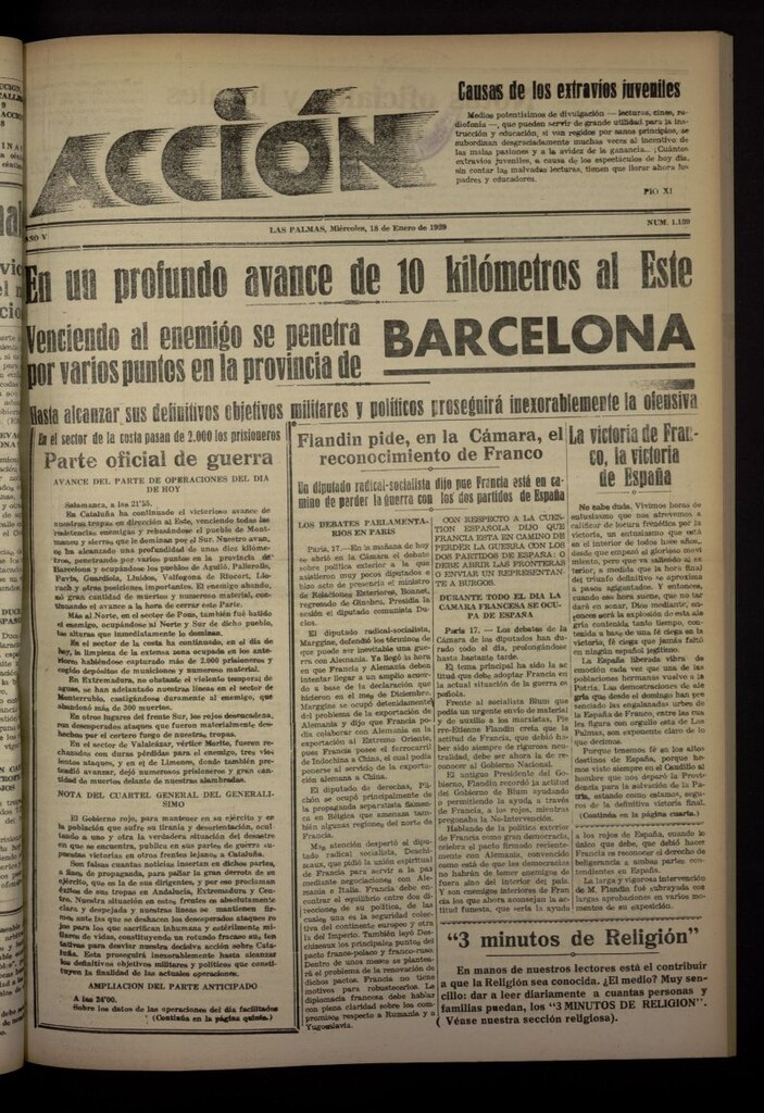Miniatura de Acción (Las Palmas de Gran Canaria) del 18 de enero de 1939, nº 1139