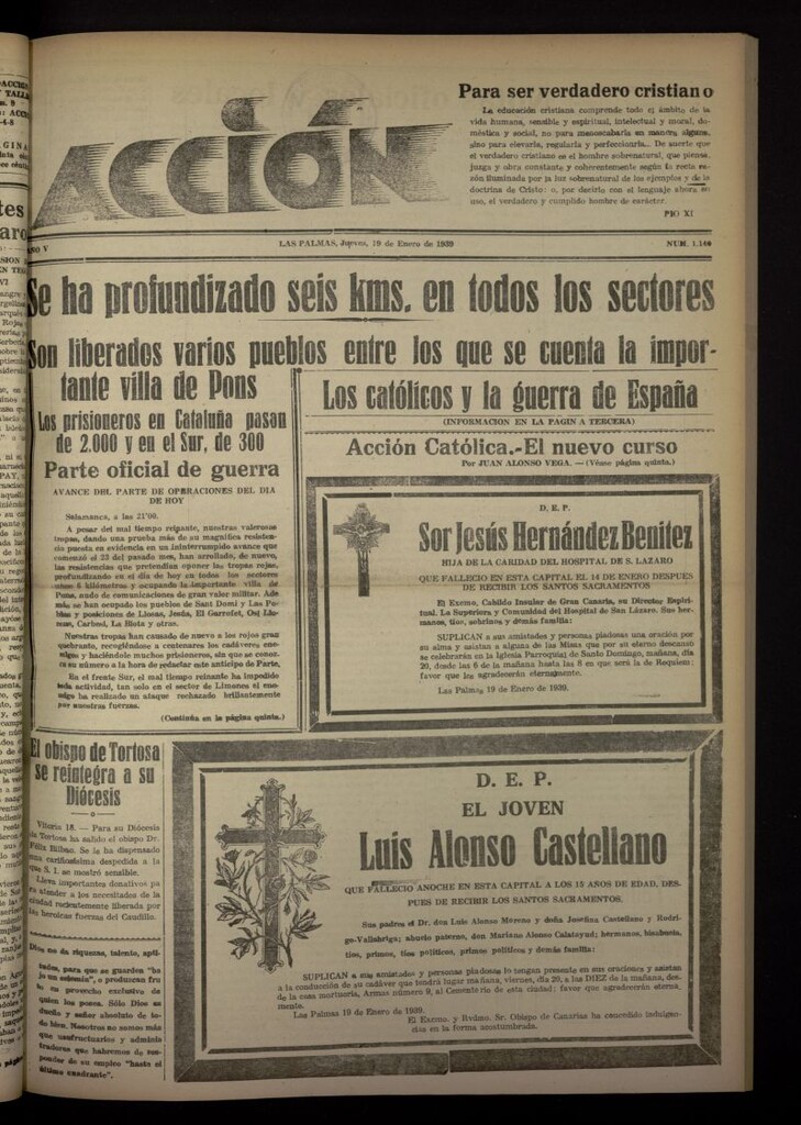 Miniatura de Acción (Las Palmas de Gran Canaria) del 19 de enero de 1939, nº 1140