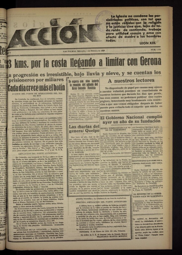 Miniatura de Acción (Las Palmas de Gran Canaria) del 1 de febrero de 1939, nº 1151