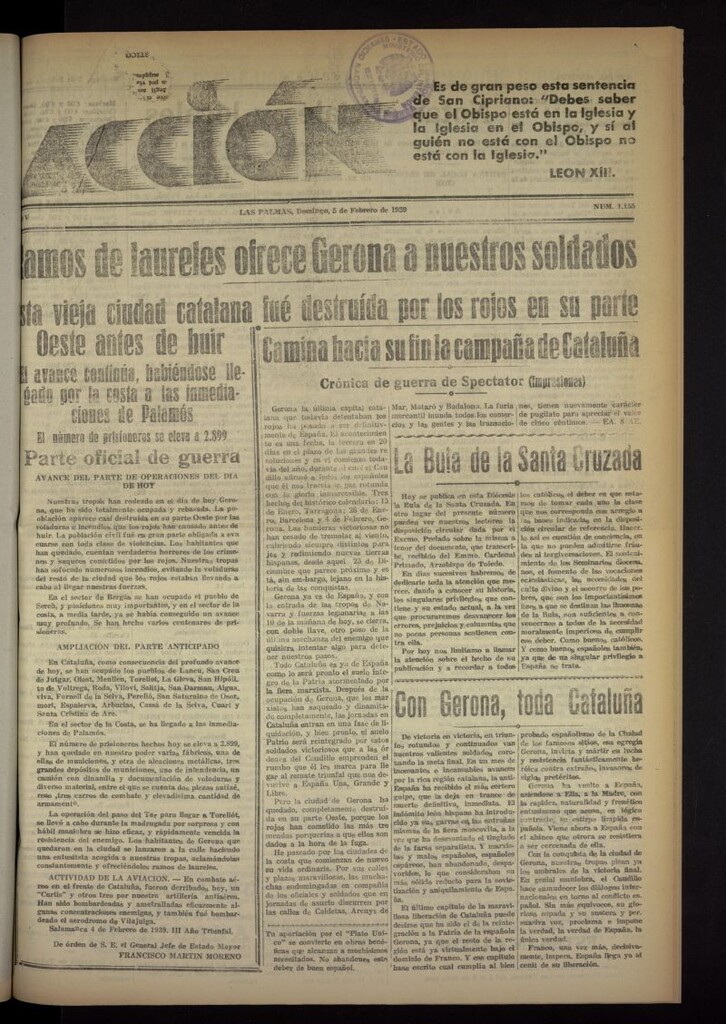 Miniatura de Acción (Las Palmas de Gran Canaria) del 5 de febrero de 1939, nº 1155