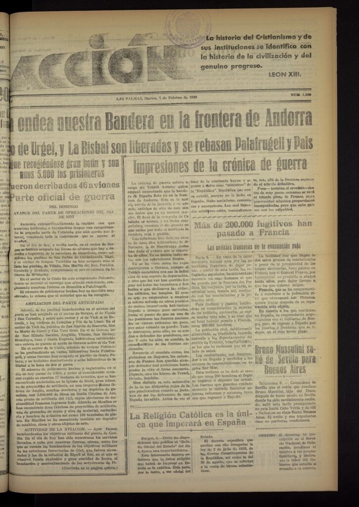 Miniatura de Acción (Las Palmas de Gran Canaria) del 7 de febrero de 1939, nº 1156