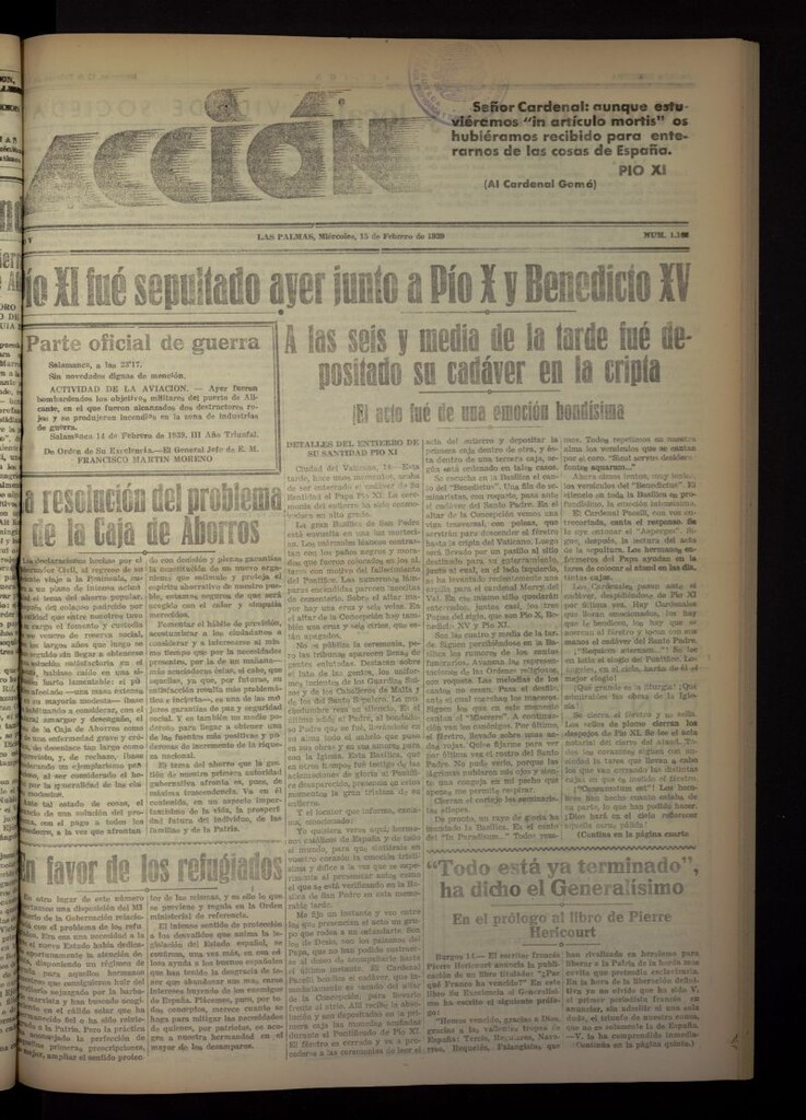 Miniatura de Acción (Las Palmas de Gran Canaria) del 15 de febrero de 1939, nº 1163