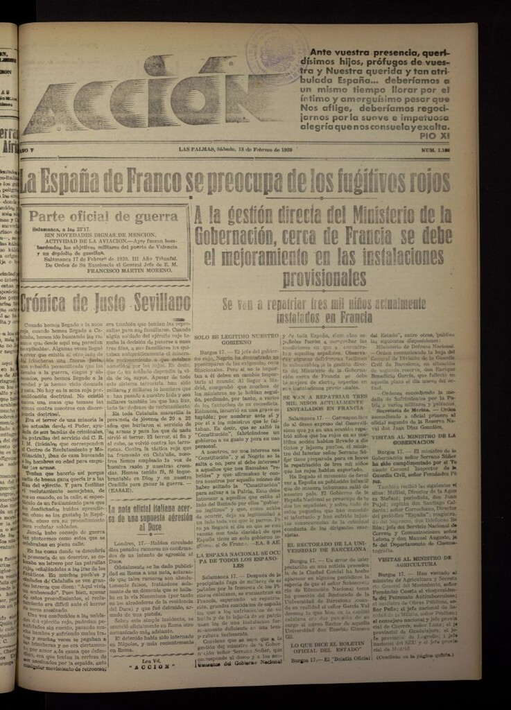 Miniatura de Acción (Las Palmas de Gran Canaria) del 18 de febrero de 1939, nº 1106 [sic]