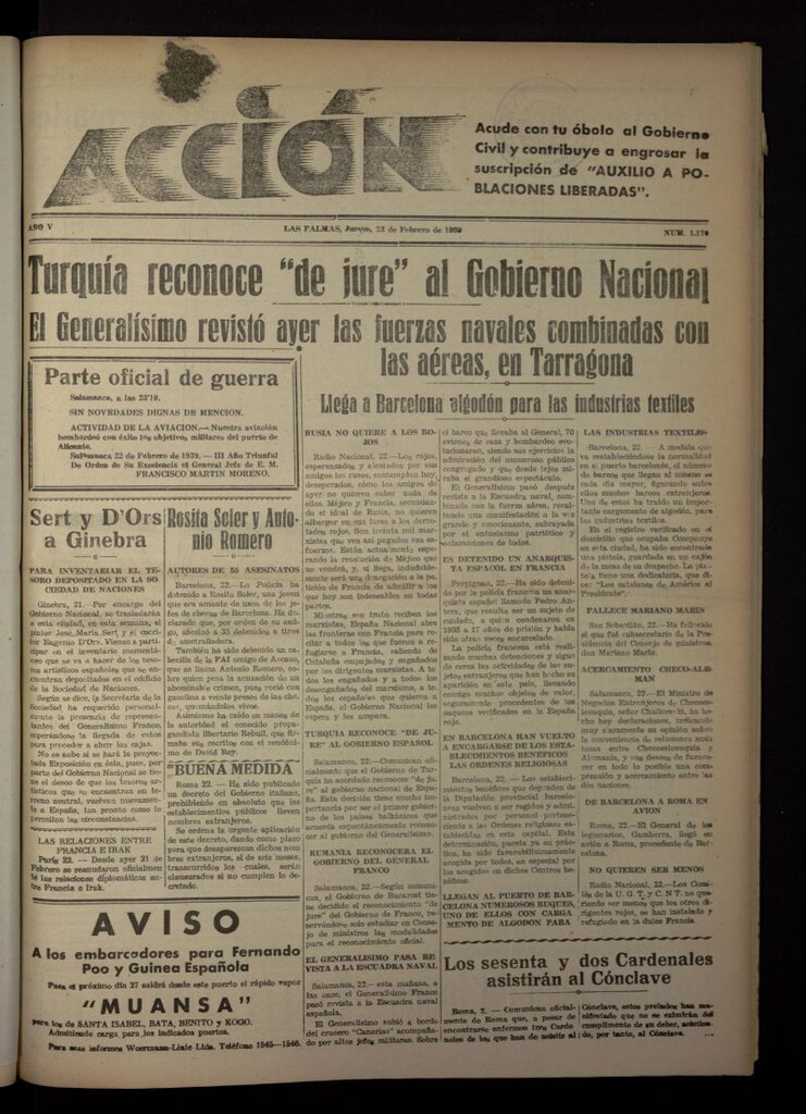 Miniatura de Acción (Las Palmas de Gran Canaria) del 23 de febrero de 1939, nº 1170