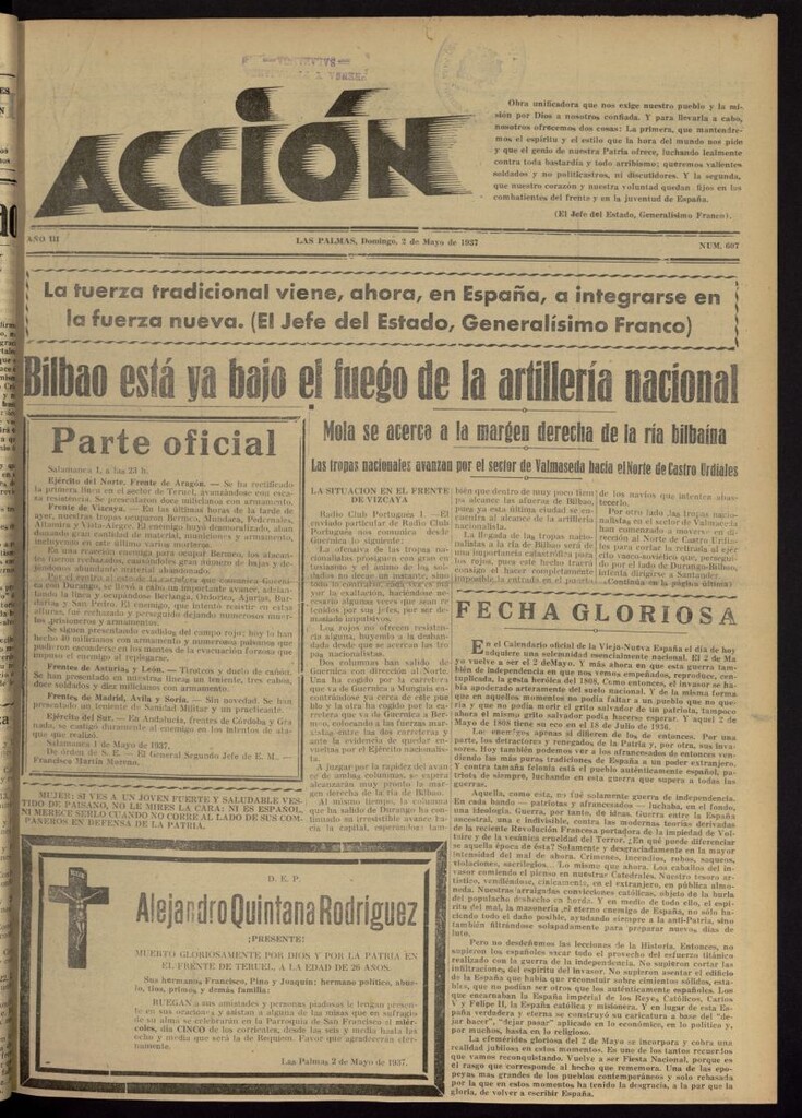 Miniatura de Acción (Las Palmas de Gran Canaria) del 2 de mayo de 1937, nº 607