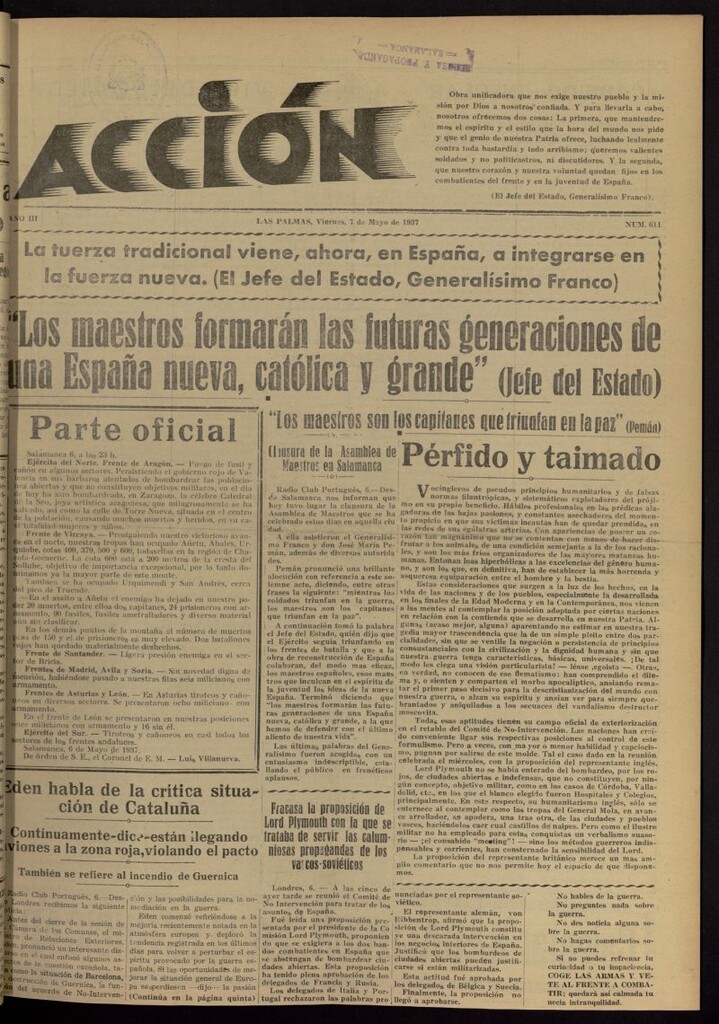 Miniatura de Acción (Las Palmas de Gran Canaria) del 7 de mayo de 1937, nº 611
