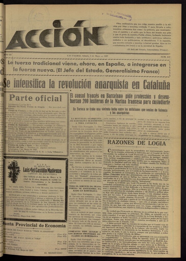 Miniatura de Acción (Las Palmas de Gran Canaria) del 8 de mayo de 1937, nº 612