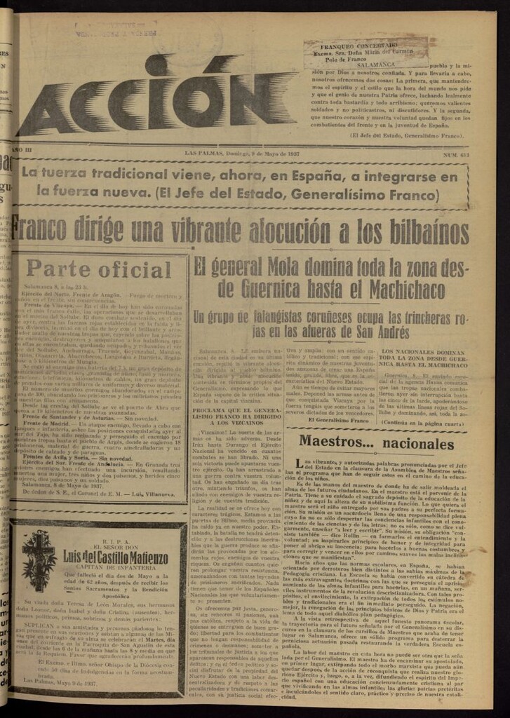 Miniatura de Acción (Las Palmas de Gran Canaria) del 9 de mayo de 1937, nº 613