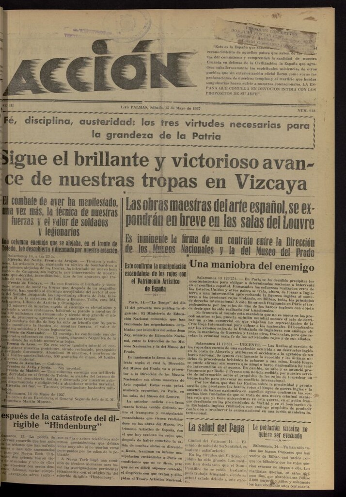 Miniatura de Acción (Las Palmas de Gran Canaria) del 15 de mayo de 1937, nº 618