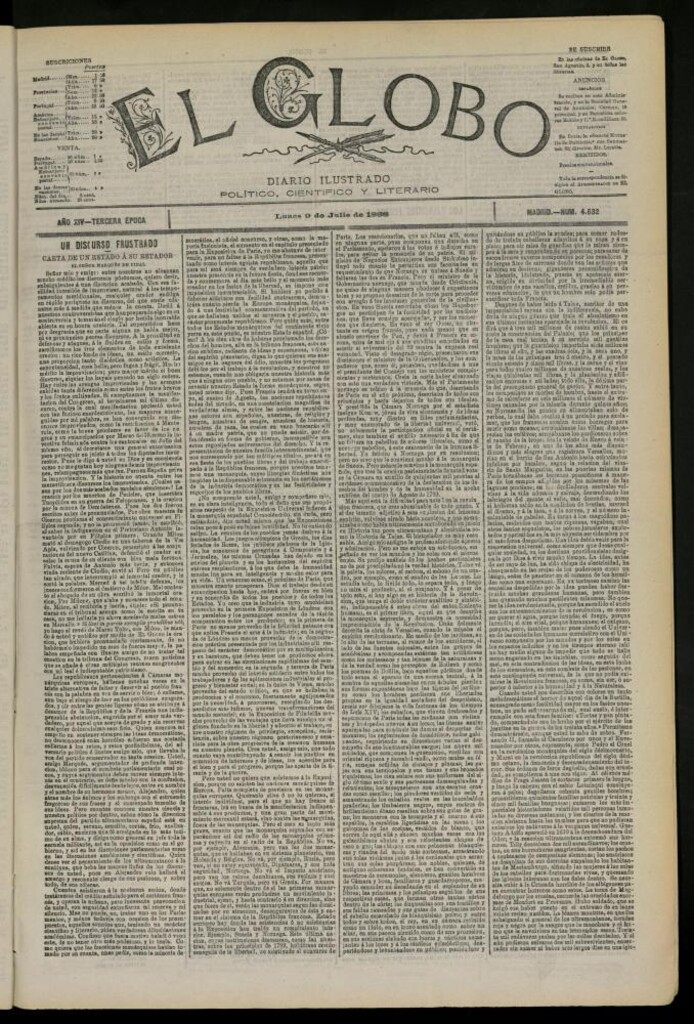 Miniatura de El Globo : diario ilustrado del 9 de julio de 1888