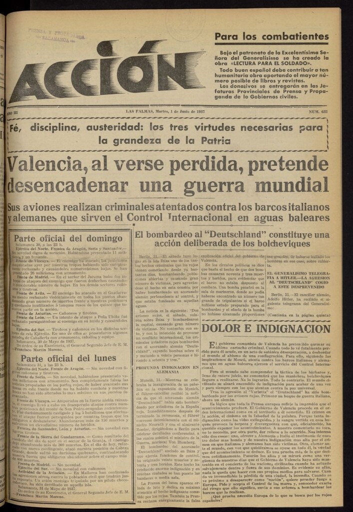 Miniatura de Acción (Las Palmas de Gran Canaria) del 1 de junio de 1937, nº 632
