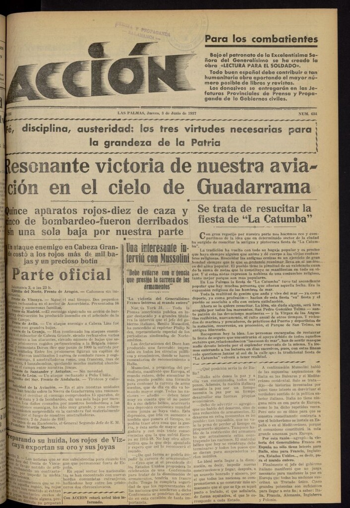 Miniatura de Acción (Las Palmas de Gran Canaria) del 3 de junio de 1937, nº 634